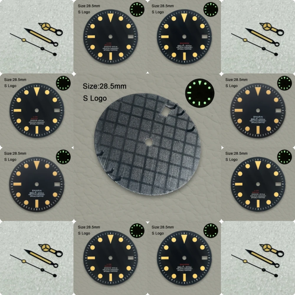 جديد 28.5 مللي متر S شعار ريترو الهاتفي صالح NH35/NH36/4R/7S الحركة اليابانية الأخضر مضيئة ساعة عالية الجودة تعديل الملحقات