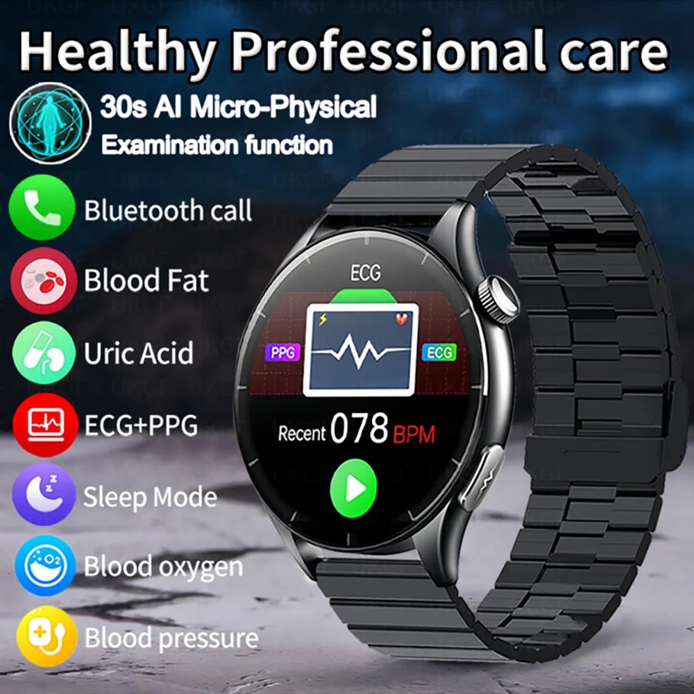 นาฬิกาอัจฉริยะสำหรับผู้ชาย รุ่นปี 2026 ระบบ NFC ดูแลสุขภาพ ระดับพยาบาล พร้อม AI ตรวจวัดไขมันในเลือด กรดยูริก ติดตาม ECG+PPG โทรผ่านบลูทูธ