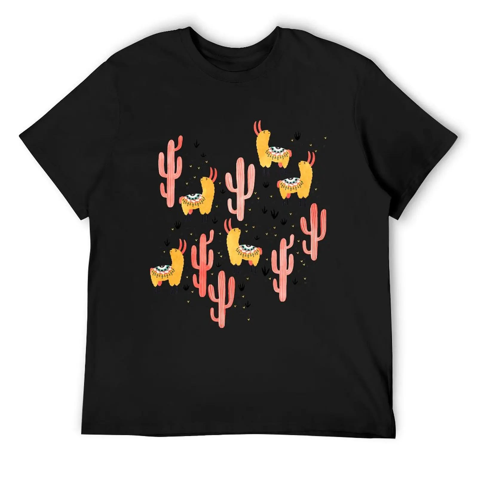 

Yellow Llamas Red Cacti T-Shirt customizeds oversize t-shirts man cheap stuff t shirt men 100℅ cotton