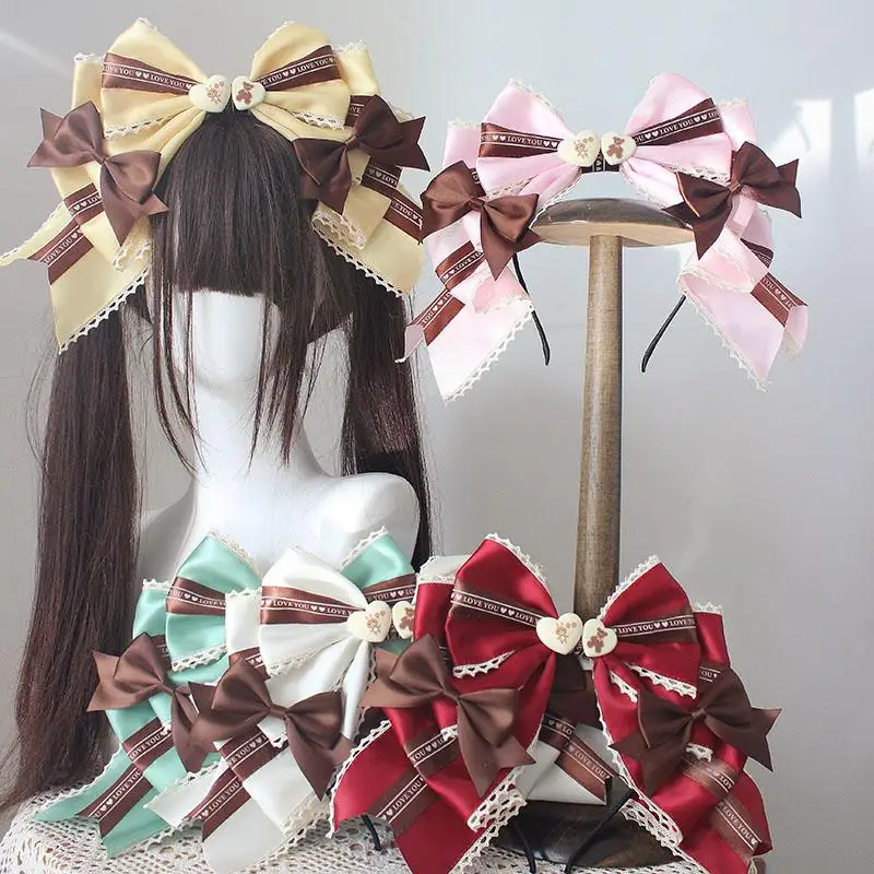 Diadema con lazo para pastel, taza de papel hecha a mano, tocado de Lolita de bayas de espino, Chocolate con menta KC