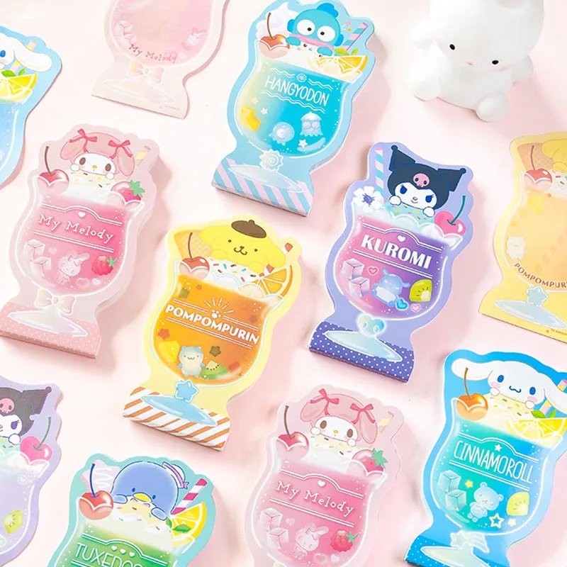 6pcs/lot Sanrio Melody Kuromi Memo Pad Cute Hangyodon Sticky Notes Stationery Label Notepad Planner Sticker Post School Supplies