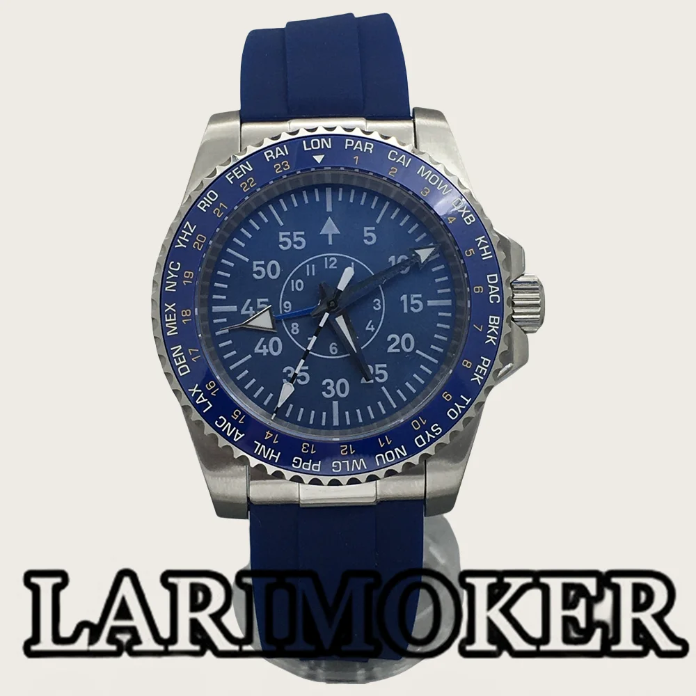 

LARIMOKER 40.5mm GMT Men‘s fashion watch with ceramic bezel NH34 movement sapphire C3 Green luminous Blue Dial waterproof watch