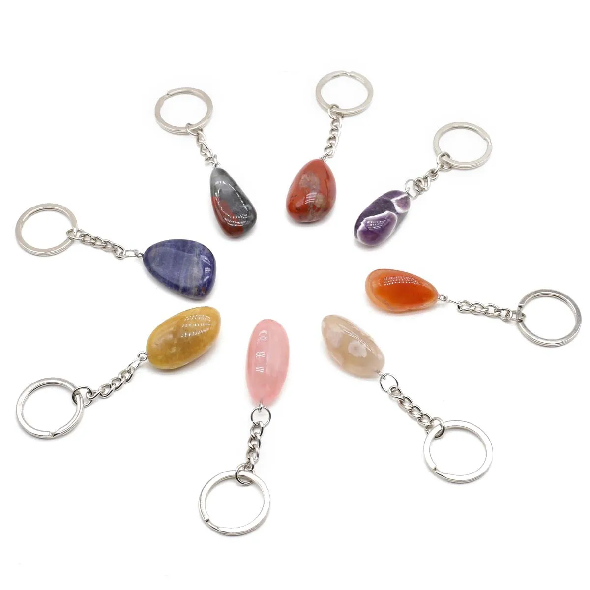 5pcs Natural Stone Cute Keychains Stainless Steel Car Keychain Accessories Reiki Crystal Irregular Shape Pendant Handbag Decor image 3