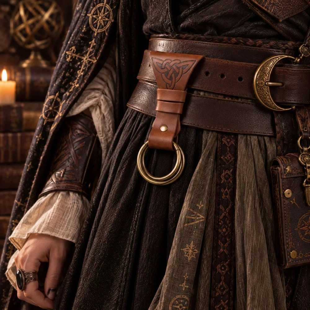 Jupe en cuir PU médiévale, jupe vintage celtique à double anneau, ceinture rehausseuse, accessoire, viking, sorcière, renaissance, LARP, fantaisie, salle de jeux