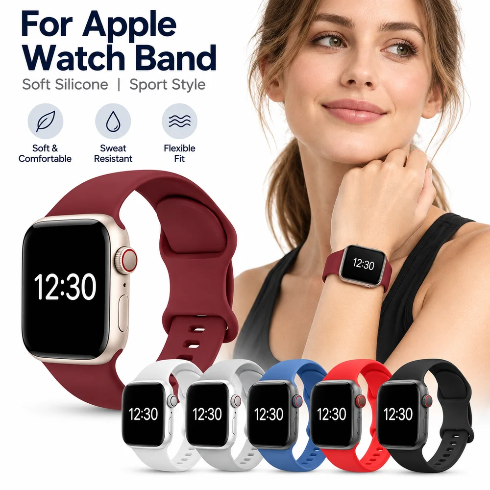 Silicone Smart Watch Band Adjustable Soft Sport Bracelet Flexible Sweat Resistant For Apple Wrist Strap For iWatch Series