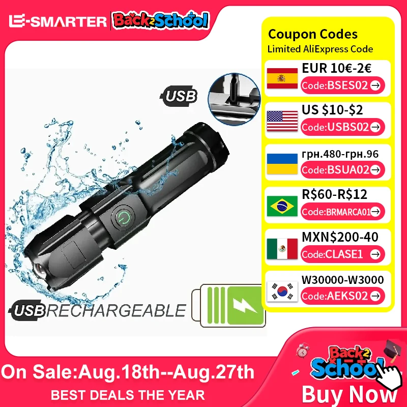 Powerful LED Flashlight Rechargeable USB 18650 Waterproof Zoom Fishing Hunting Camping 100,000 Lumens Tactical Flashlight LED FL