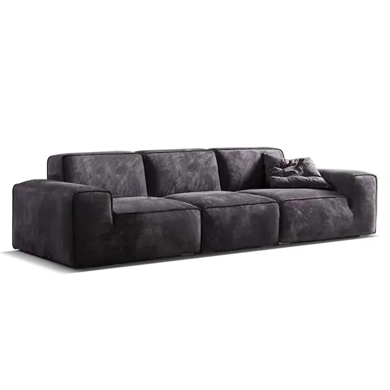 Frosted cloth black tofu block large sitting depth 3.2 meters fabric sofa living room
