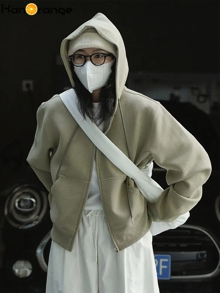 

HanOrange 2025 Autumn Simple Air Feel Hooded Sweatshirt Woman Loose Silhouette Casual Hoodies Female Grey/Gray-green
