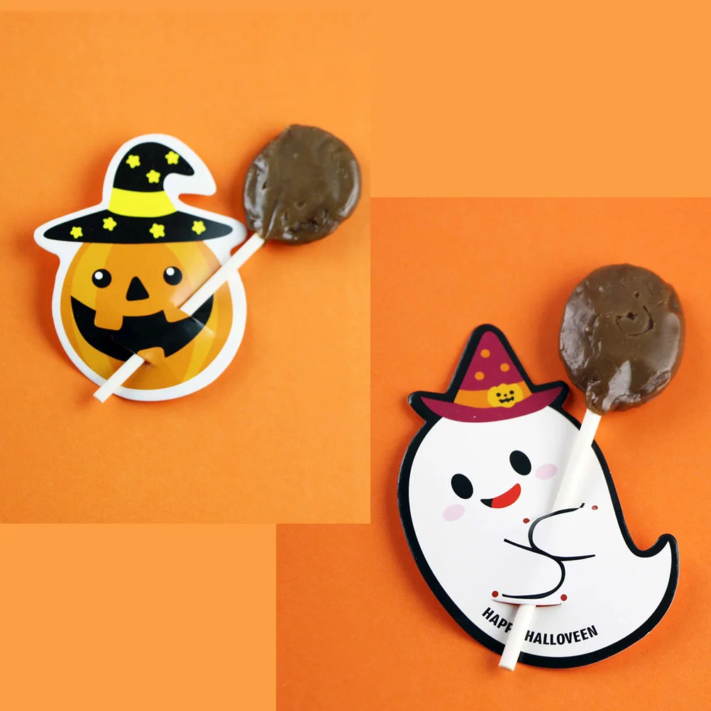 

50 Pcs Halloween Lollipop Cards Pumpkin Ghost Packaging Decoration Food Grade Paper Kids Party Festival Display
