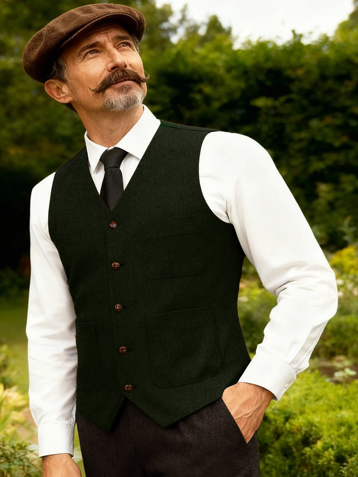 

В НАЛИЧИИ Мужской костюмный жилет из шерсти в елочку для выпускного вечера, с настоящими карманами, твидовый, ретро, V-образный вырез