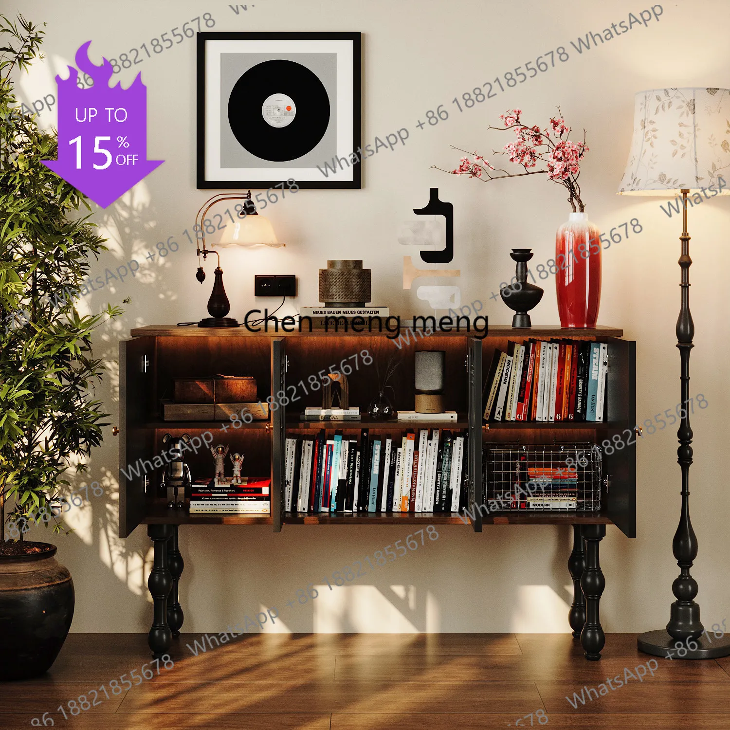 

Тумба-буфет M45 из массива дерева в средневековом стиле для гостиной, пристенная, с отделкой под стекло, для хранения у дивана