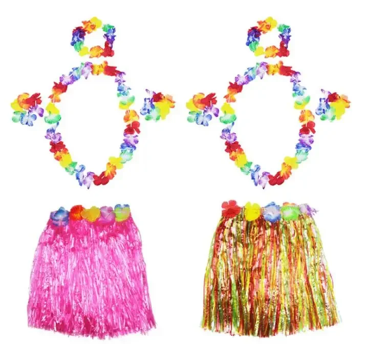 30cm-80cm Plastic Fibers Women Dance Grass Skirts Hula Skirt Hawaiian costumes Children Stage Dress Up Festive Party Supplies