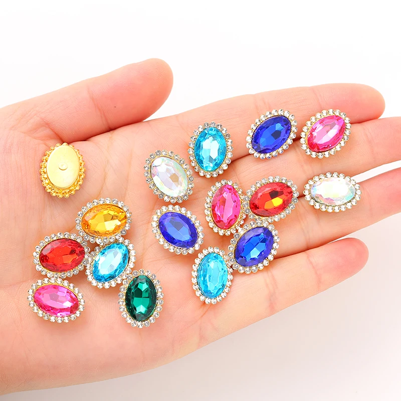 20pcs mix colors 10x14mm Oval glass crystal lace claw rhinestones golden base sew on stone for Diy/Clothing accessorie