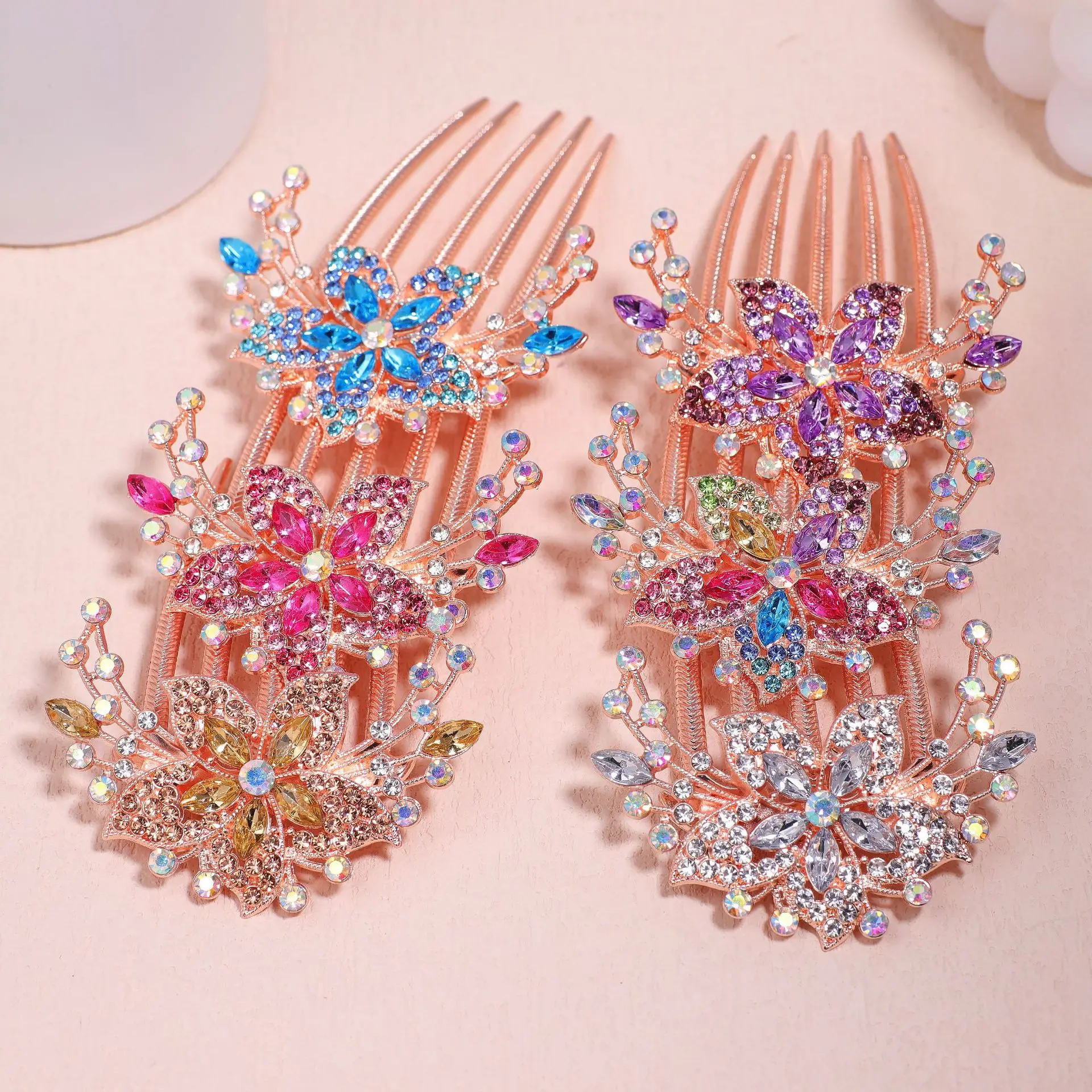 Alloy Color Rhinestone comb Korean version of the new style hair ornaments crystal five-tooth comb pin pony plate hair fork