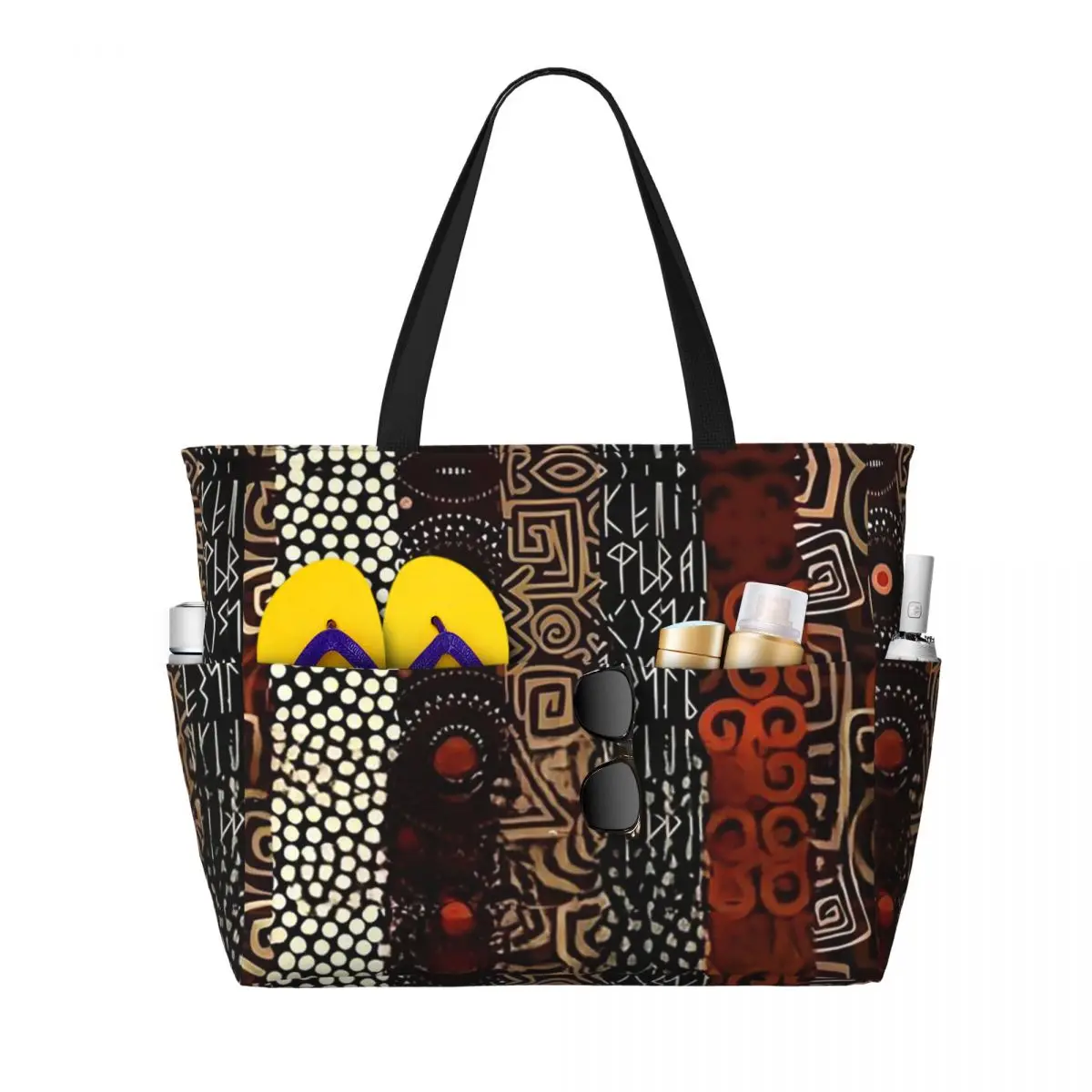 African Bogolan Africa Ethnic Tribal Art Beach Tote Bag Sport Gym Yoga Duffle Large Tote Bag Women Travel Bag Fitness bag