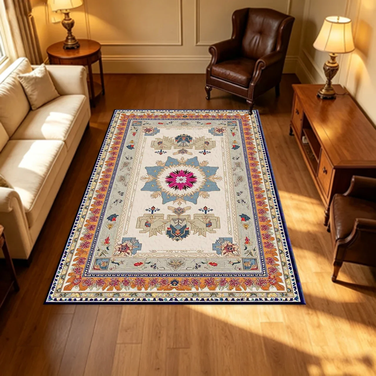 Bohemian Oriental Medallion Carpet Flooring Vintage Ethnic Floral Ornament Household Living Room Indoor Decor Area Rug