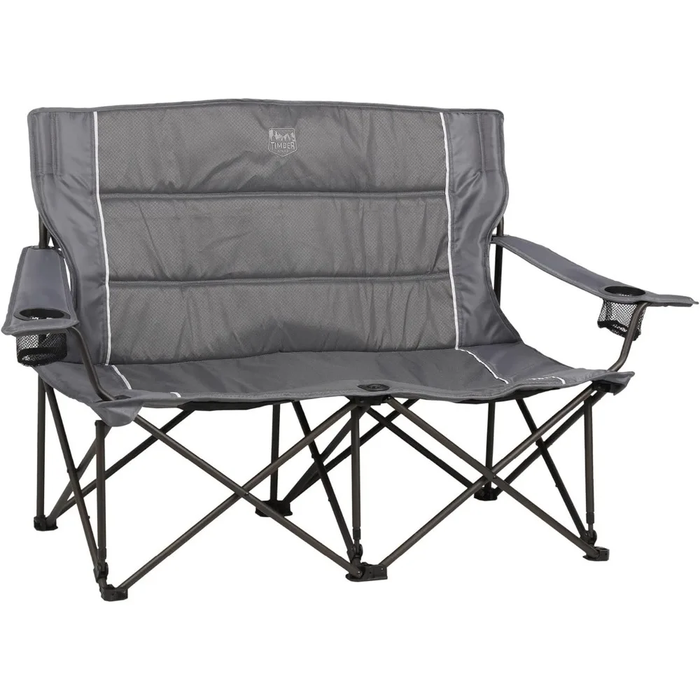 2 Person Folding Loveseat Comfortable Double Foldable Camping Chair Folding Lawn chairs for Outside, Grey