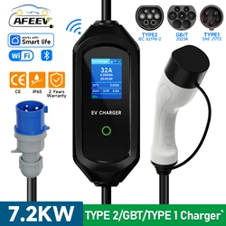 AFEEV 3,5/7 kW tragbares EV-Ladegerät Typ2 IEC62196-2 Elektroauto-Ladegerät 16 A EVSE Schnellladekabel WiFi APP Bluetooth-Steuerung