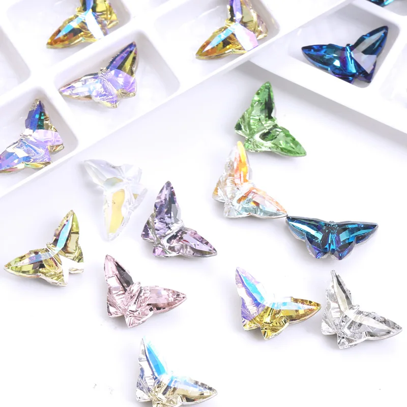 42Pcs 3D Crystal Butterfly Knight Nail Charms - Ultra Sparkle Aurora Rhinestones for Fantasy Manicures DIY