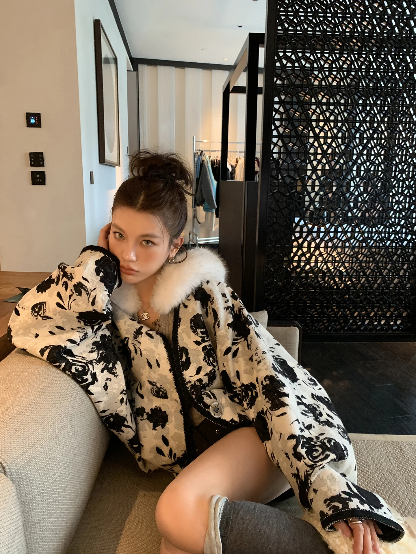 

DULA Lazy Walking Sle Soft Cotton Wool Blend Coat Women's Winter Outerwear Kimono Svel Long Buttoned Thiened Floral