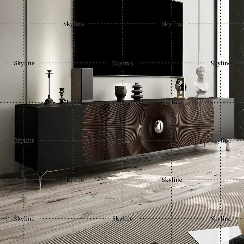Italian Light Luxury Solid Wood TV Cabinet Modern Minimalist Living Room Floor Console High End Personalized Audio Visual