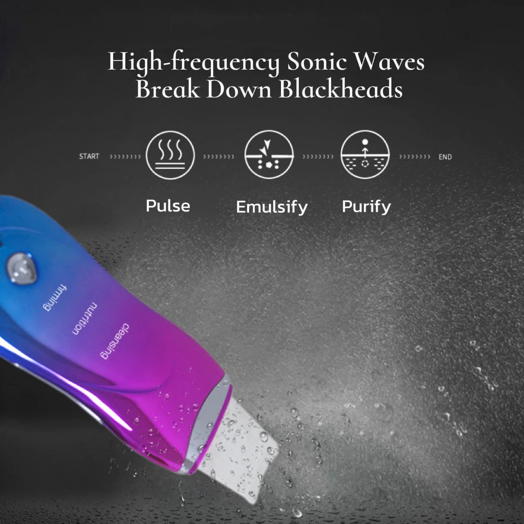 초음파 피부 세정기 및 각질 제거제 - 블랙헤드/여드름 제거를 위한 딥 포어 페이셜 클렌저, 이온 기술 페이셜 셔블