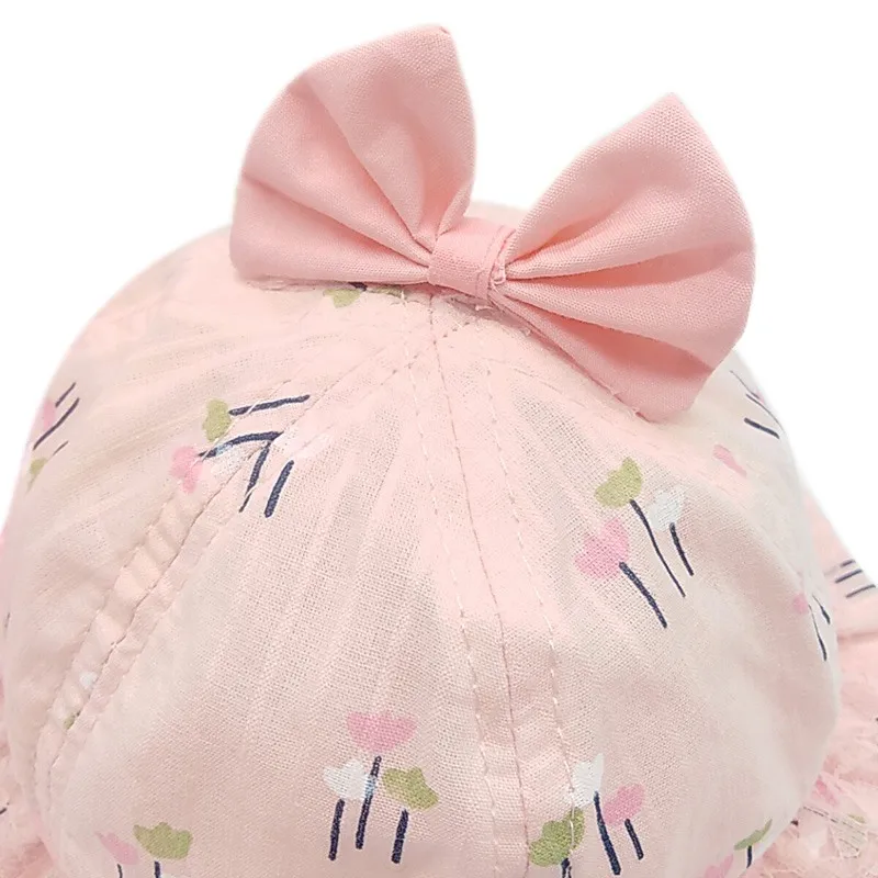 Baby Summer Bucket Hat Lace Bow Floral Print Newborn Cap Cotton Toddler Sun Hats Infant Bucket Cap Accessories