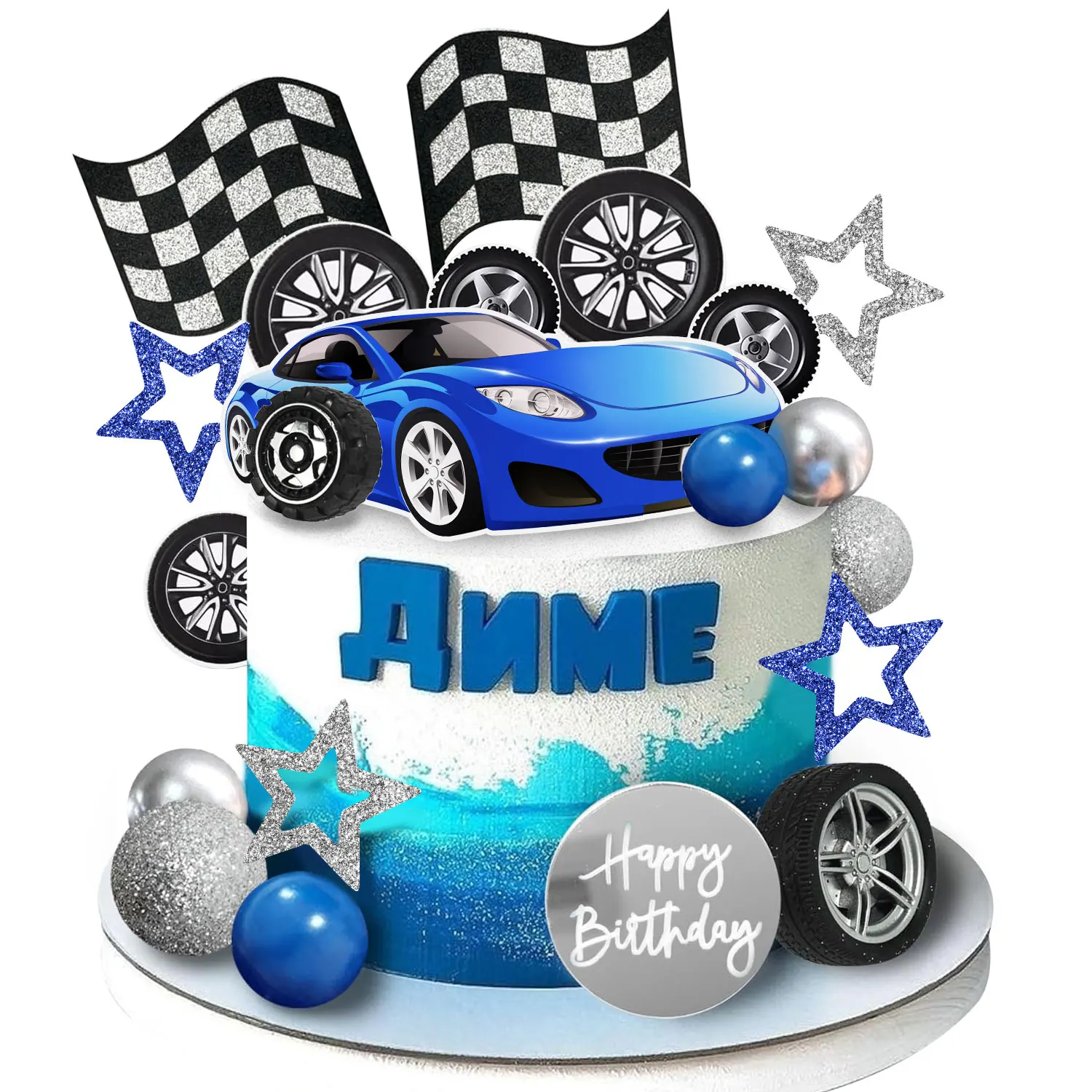 28 Uds rueda de carreras azul pastel Topper neumático decoraciones de pastel para niño niño fiesta de cumpleaños fiesta temática de carreras suministros de fiesta de coche de carreras