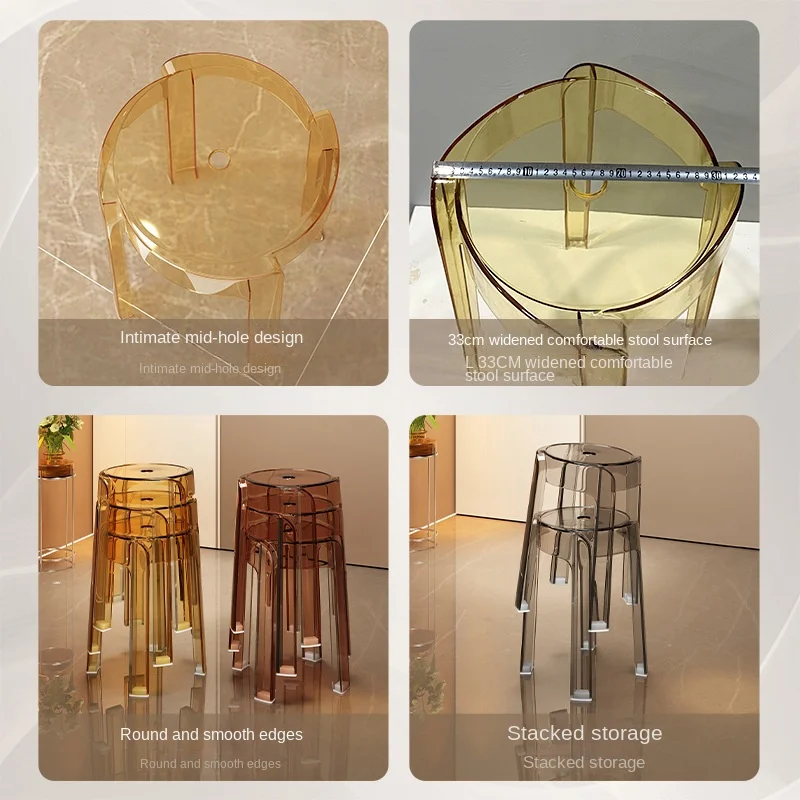 Creative Modern Simple Style Stools Transparent Stackable Plastic  Thickened Acrylic Round Furniture Household Thickened