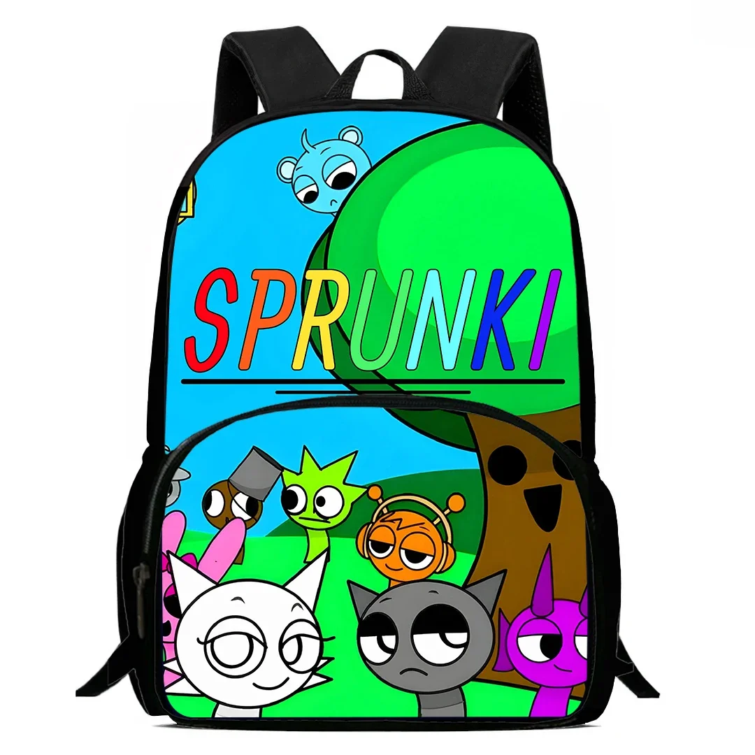 حقائب مدرسية مطبوعة برسوم كارتونية Ainme Game SPrunki للأولاد والبنات، حقيبة ظهر مدرسية مقاس 15 بوصة مع حقيبة أمامية، حقيبة ظهر للأطفال خفيفة الوزن
