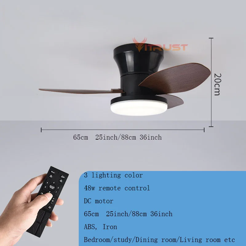 Mini Ceiling Fan Lamp Light LED Small Ceiling Fan 25in 36inch Bedroom Dining Room Black White Ceiling Fan Remote Fan 110V 220V