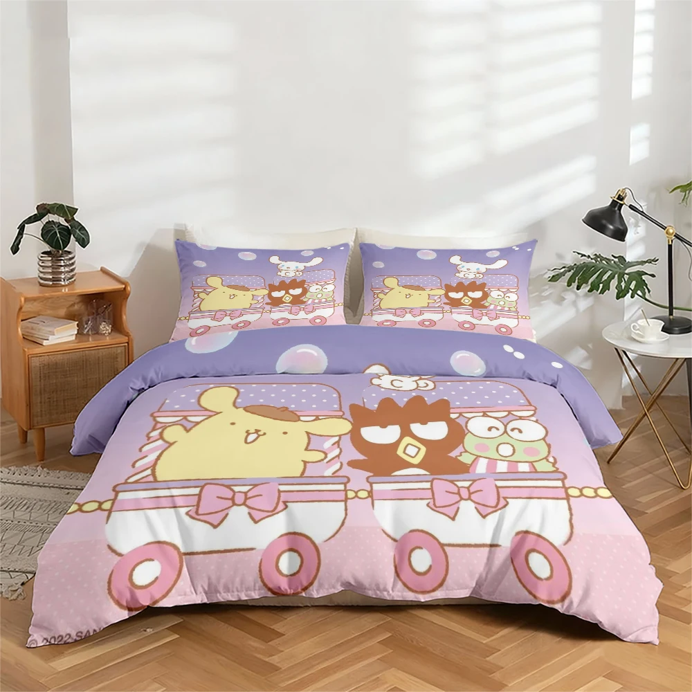 

3-Piece High-Definition Digital Printed Bedding Set, Sanrio Cartoon Pattern Large Floral Duvet Cover Set, Includes 1 Duvet Cover + 2 Pillowcases, Suitable for Bedroom, Guest Room, Home Decoration, Polyester Fiber Duvet Cover + Pillowcase, Ultra-Soft Beddi