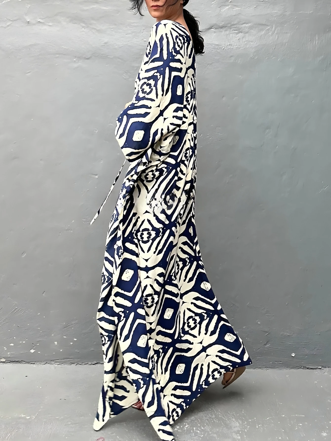 Plus Size Boho Cover Up, Dames Plus Tribal Print Lange Mouw Cover Up Lange Vest