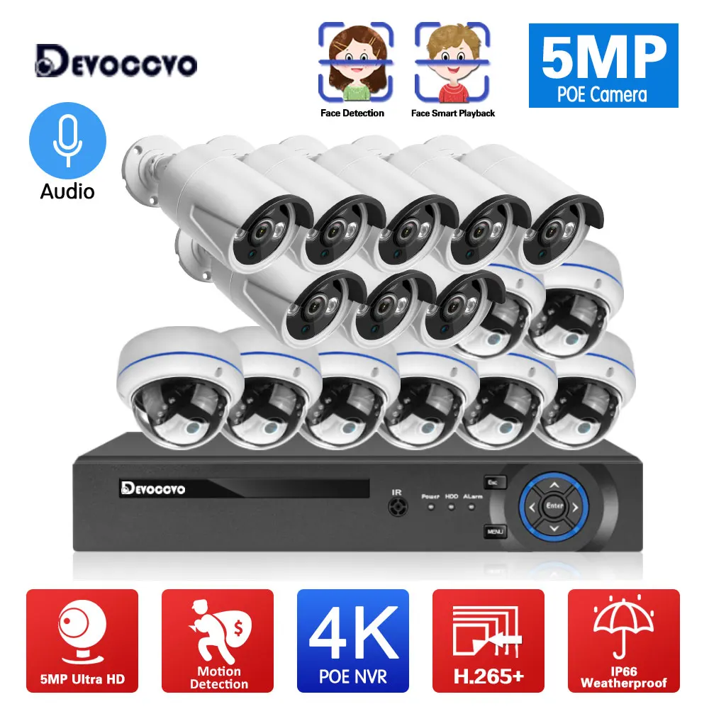 5MP POE IP Security Camera Set H.265 16CH 4K POE NVR System Outdoor Waterproof Audio CCTV Camera Video Surveillance System Kit