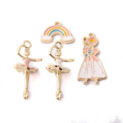 10pcs Diy Handmade Metal Enamel Ballet Dancer Ballerina Rainbow Charms Bracelet Pendants For Necklace Earring Jewelry Making
