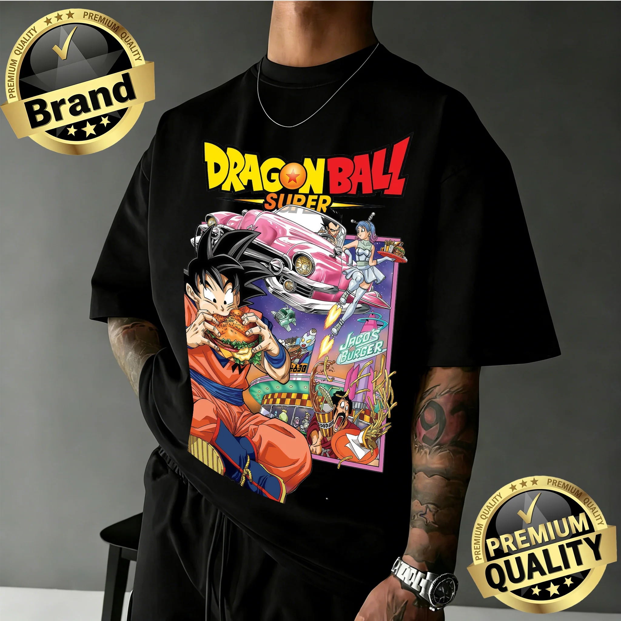 

Новинка 2026: Футболка оверсайз в стиле ретро с принтом Dragon Ball | Повседневная футболка из 100% хлопка с ретро-графическим принтом Goku Burger для всей семьи