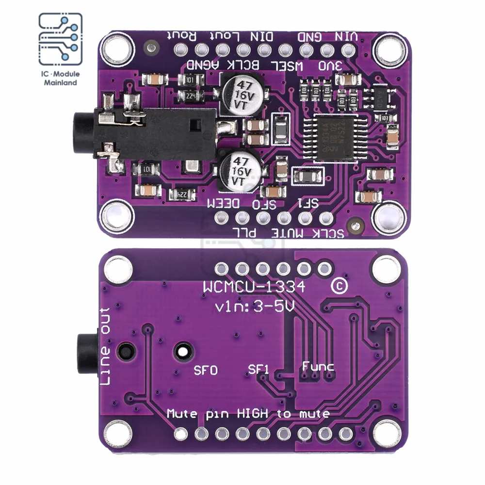 UDA1334A I2S DAC Audio Stereo Decoder Module Board for Arduino 3.3V-5V 3.3V-5V