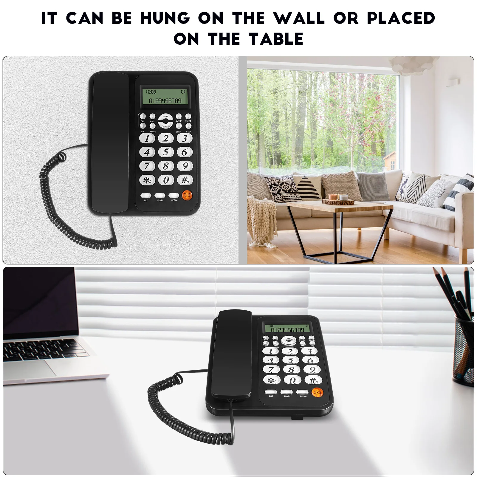 Corded Phone Desktop Telephone Classic Design Office Phone Caller Id Call Rejection Household Telephone for Home Office