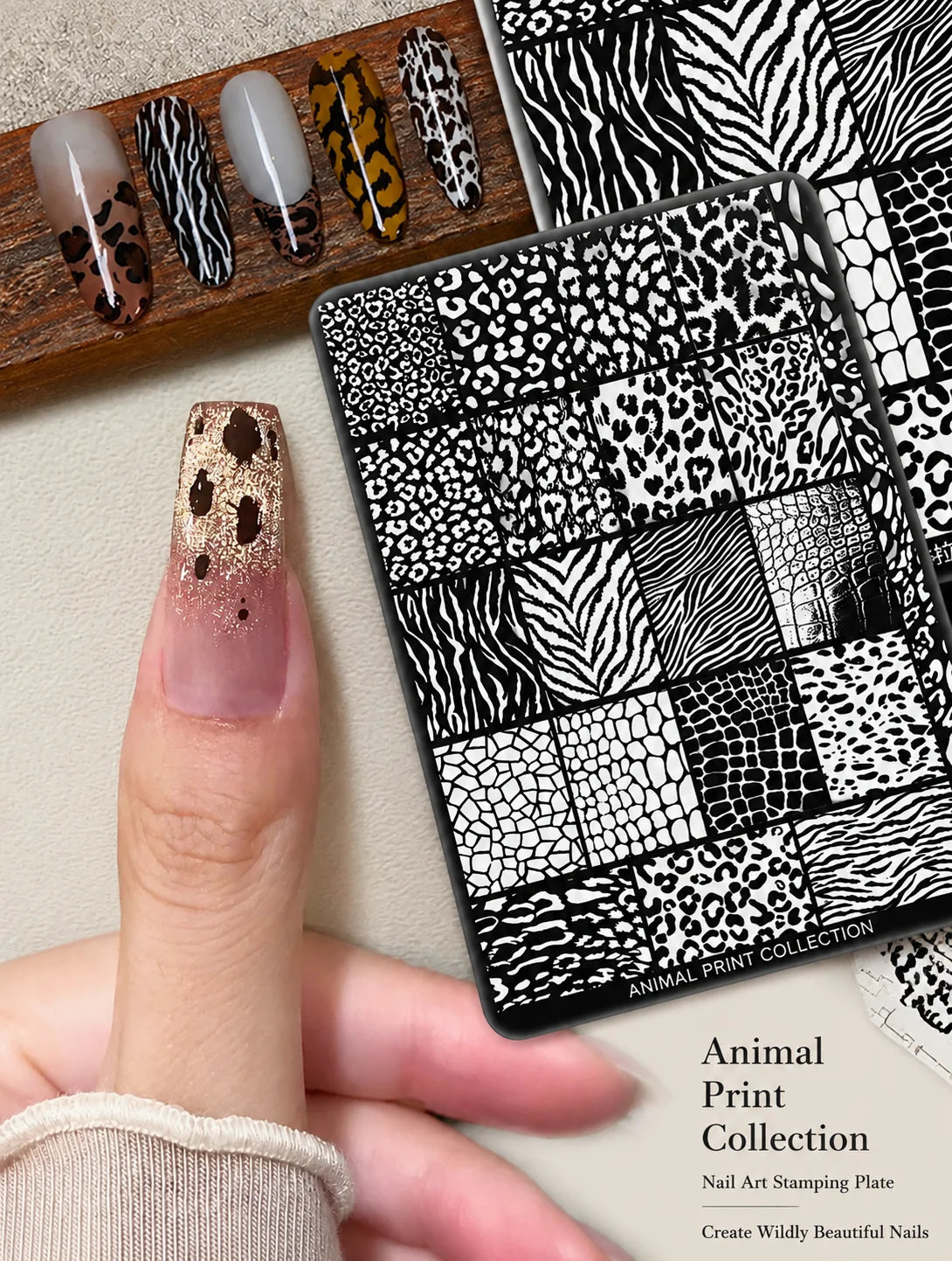 Nail Art Leopard Print Stamper Plate Kit Stamping Template Scraper Set Maillard Pattern DIY Nail Tools