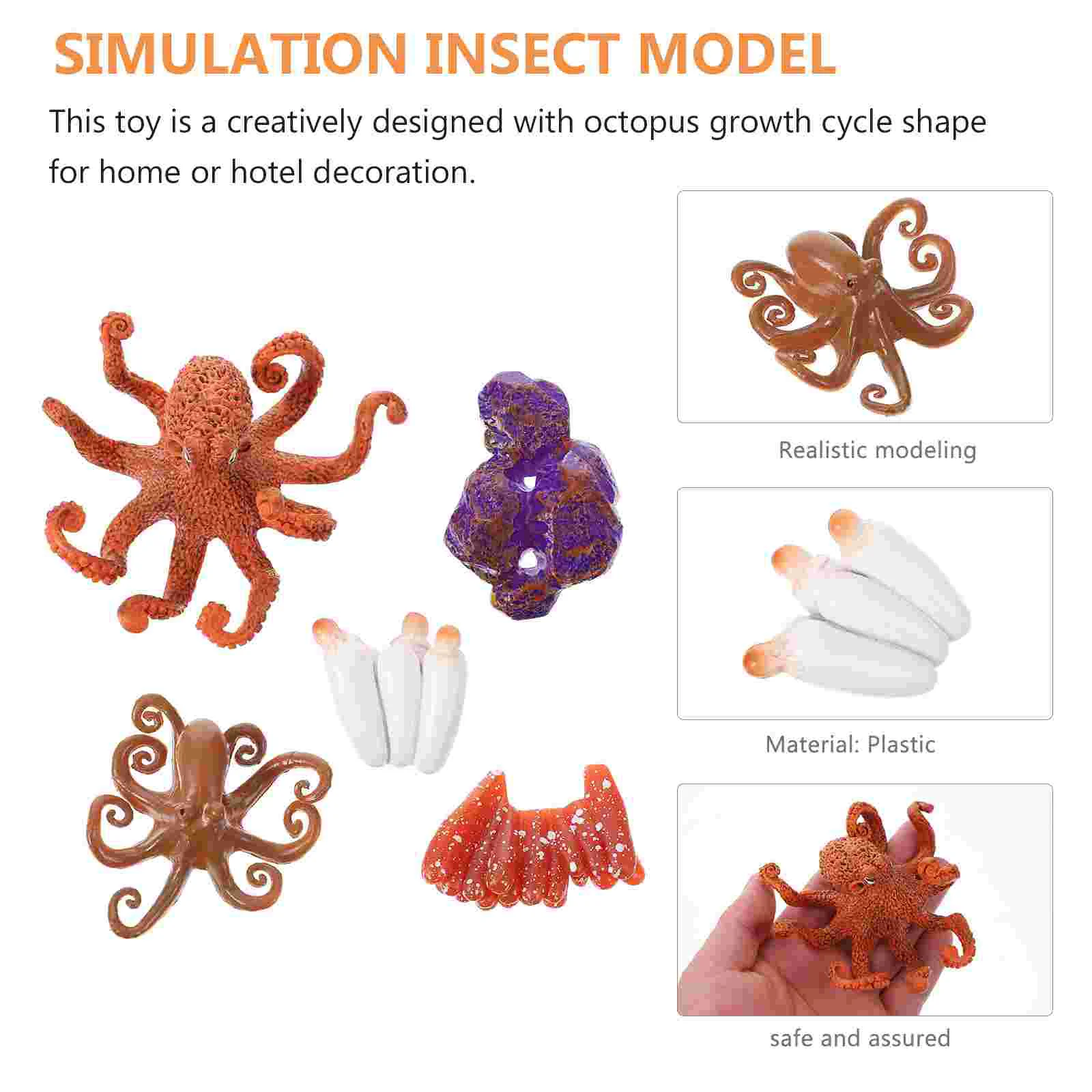 Plastic Octopus Model Cognitive Life Cycle nament Kids Toy Detailed Craft Home Hotel Decoration Photo Prop Insect