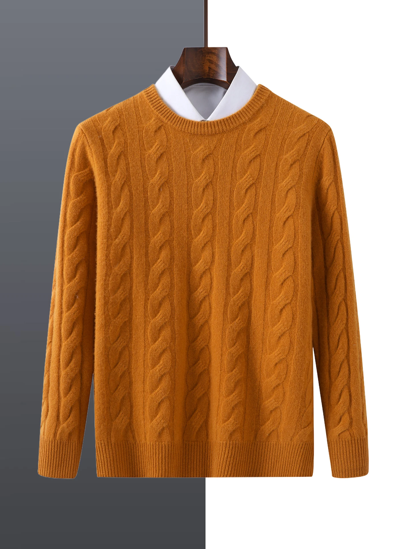 Pullover girocollo da uomo in pura lana merino al 100% modello intrecciato spesso autunno inverno maglione di cashmere lavorato a maglia alla moda casual