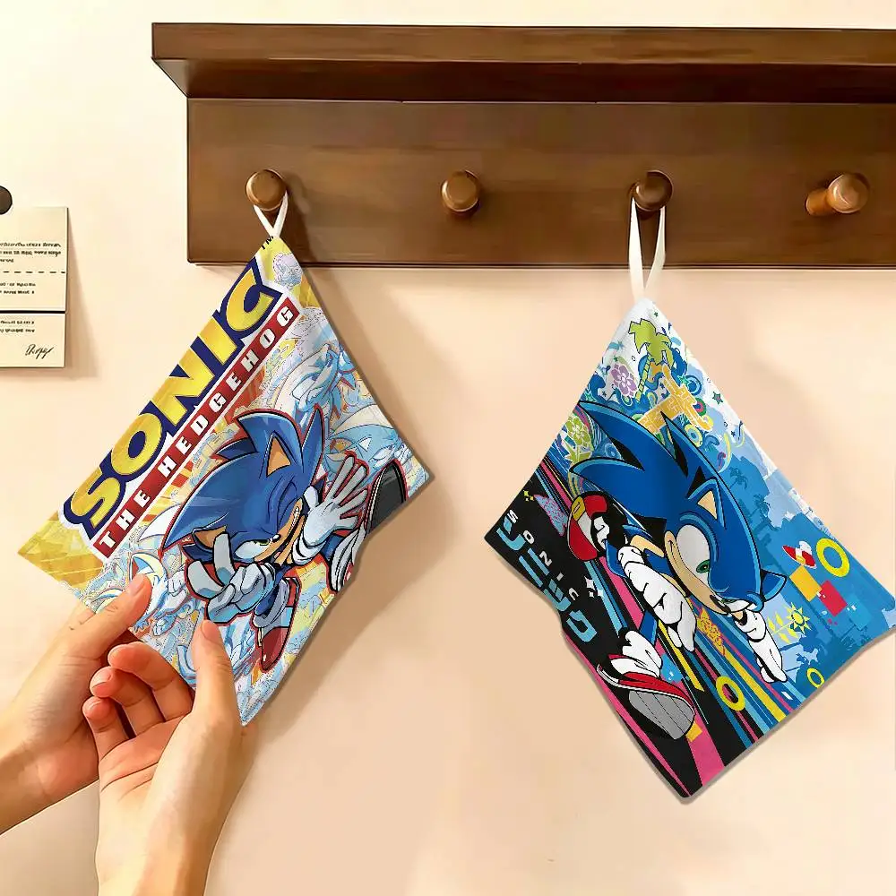Anime S-Sonic H-HedgehogES Polyester Cotton Hand Wiping Towel, Hanging Design, Durable for Household Restaurant Toilet Use