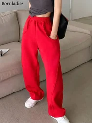 Bornladies Loose Sweatpants  2022 Autumn Women Red Sport Pants High Waist Loose Trouser Female Fashion Streetwear Straight Pants