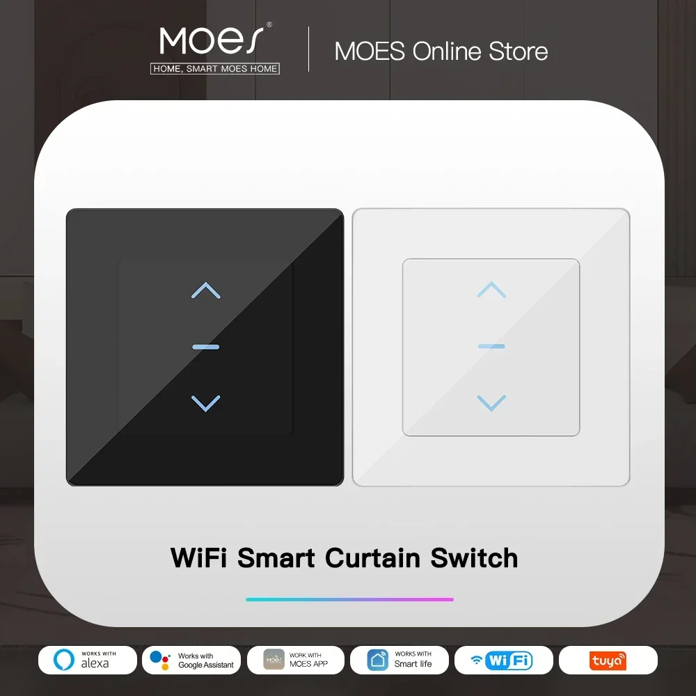 전동 커튼 및 롤러 블라인드용 MOES 터치 디자인 WiFi 스마트 스위치는 Tuya Smart Life 앱과 함께 작동합니다. Alexa Google