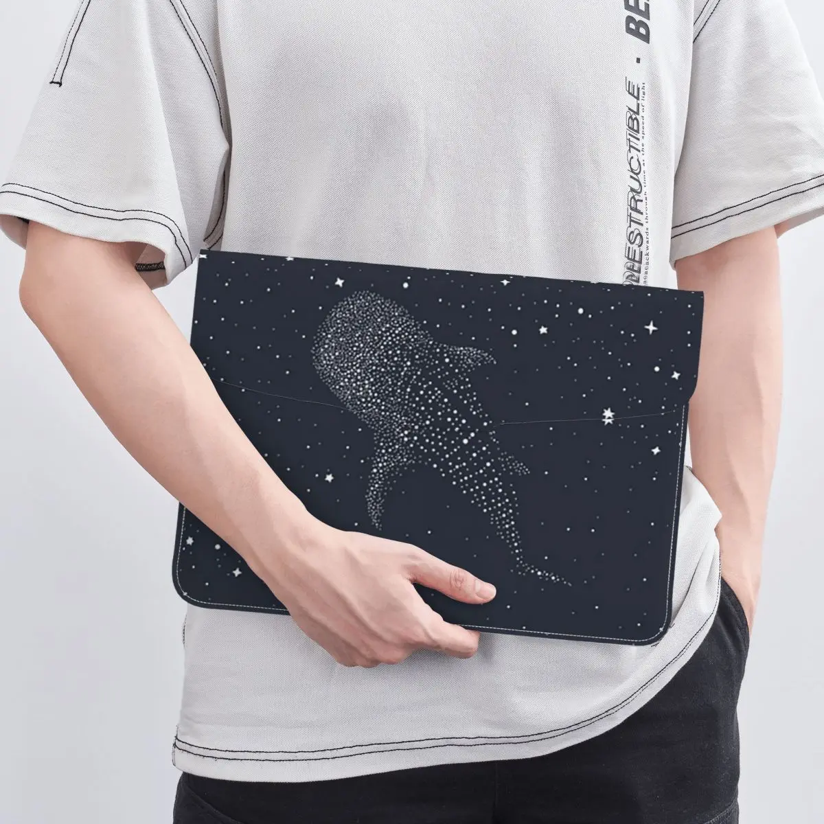 Cosmic Ocean Whale Shark Swimming PU Leather Horizontal Laptop Sleeve Shockproof Soft Lining Notebook Case 13 Inch