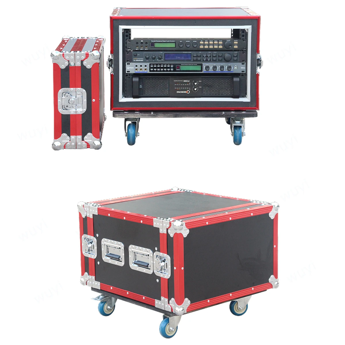 Imagem -05 - Voo à Prova de Choque com Rodas Gabinete de Microfone Caixa de Chassi de Liga de Alumínio Amplificador de Potência Tamanho Personalizado 8u 10u 12u Case de