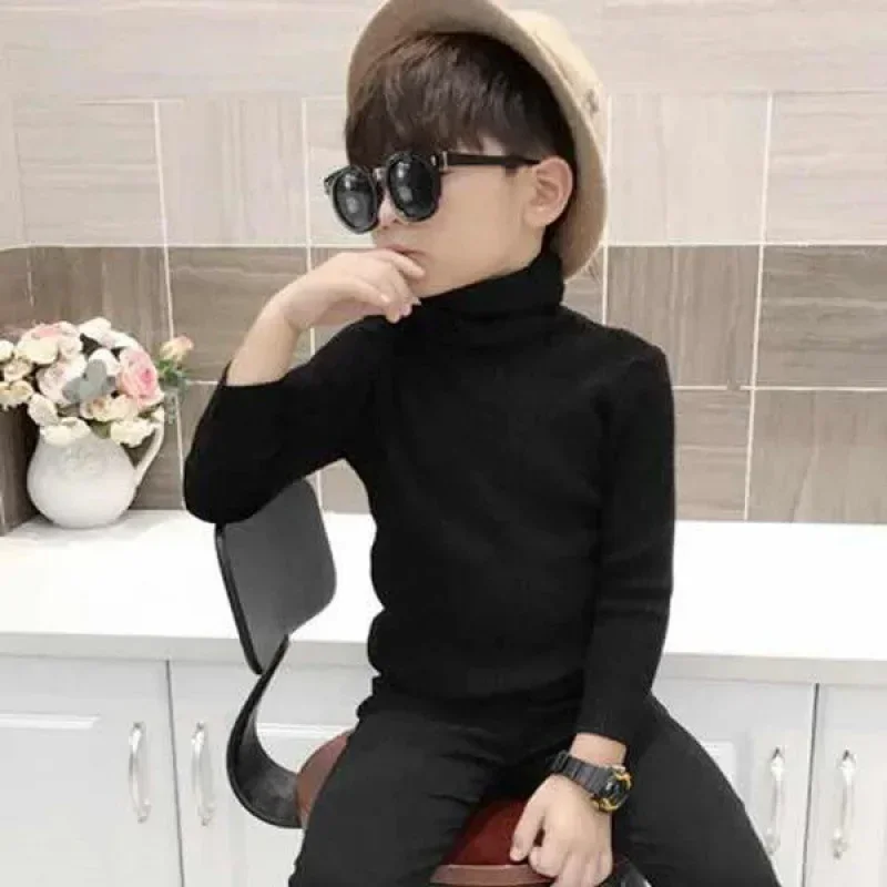 2024 New Sweater Kids Sweaters Autumn Girls Turtleneck Sweaters 1-9Yrs Baby Boys Pullover Winter Knitted Bottoming Boys Sweaters