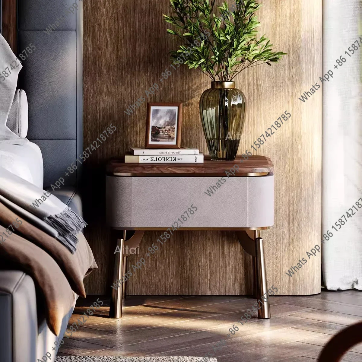 

Прикроватная тумбочка N64 из североамериканского ореха, серия мебели для спальни в стиле вилла, дизайнерская прикроватная тумбочка класса люкс.