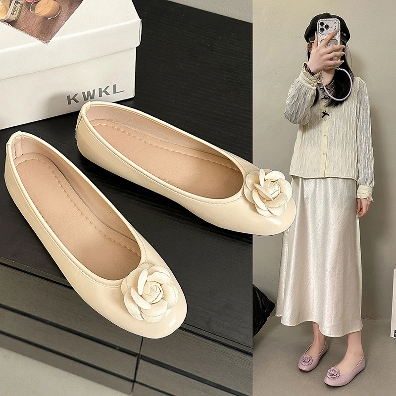 Fashion Flower Single Shoes Autumn New Square Toe Shallow Mouth Slip-on Non-Slip Low-Top Shoes image 4