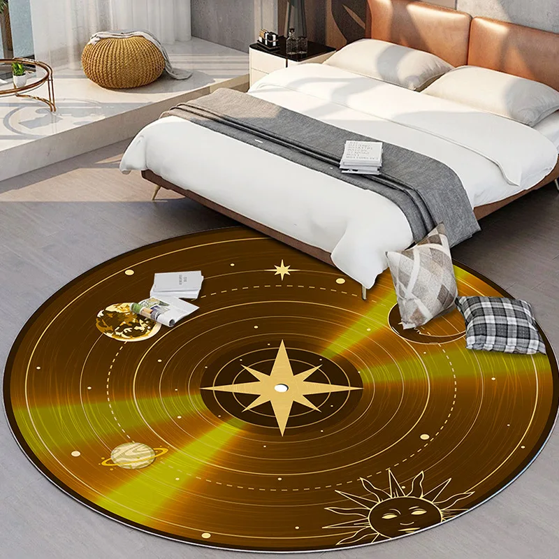 Music Vinyl Record Printed Round Carpet Living Room Area Rug Chair Mat Anti-Skid Kids Play Carpet Girls Bedroom Rug Entrance Mat